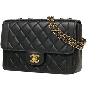 Chanel Matelasse Single Flap Chain W Chain Bag Leather Black